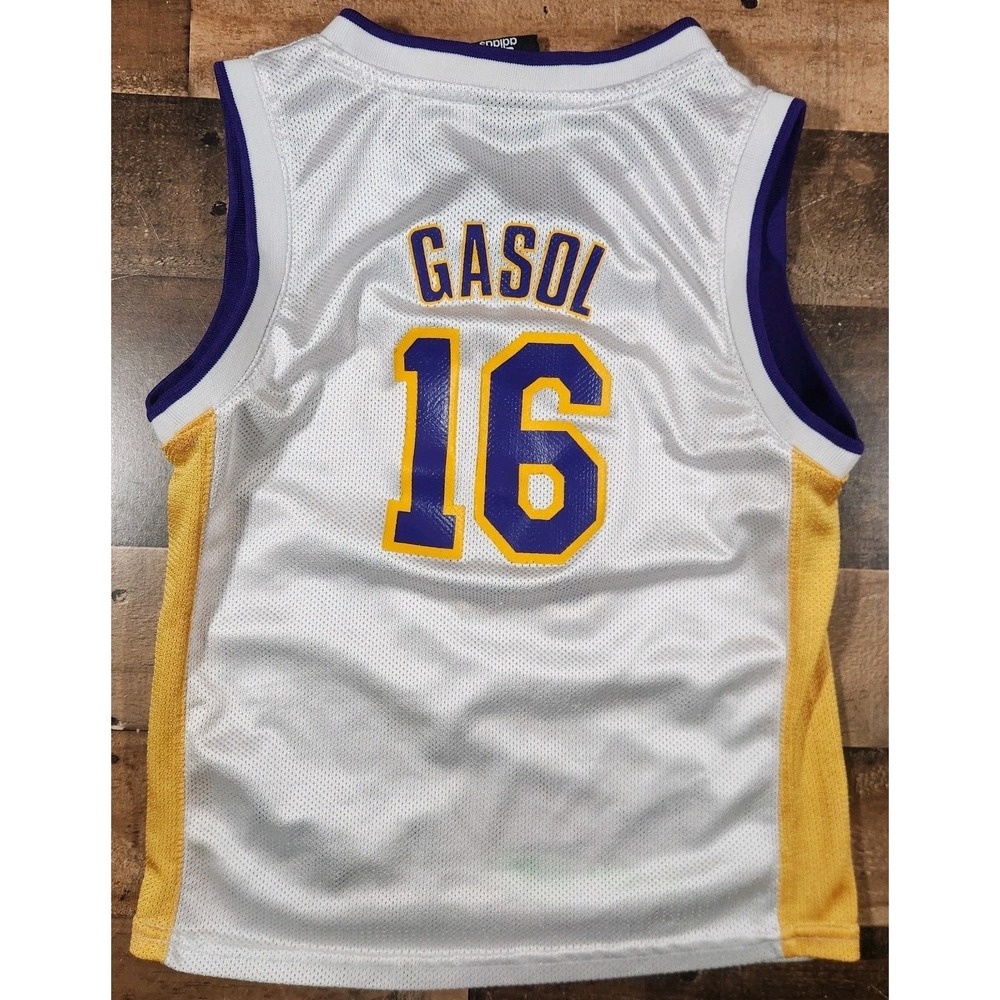 Vintage Pau Gasol Los Angeles Lakers Jersey Youth Large 7 White Adidas NBA